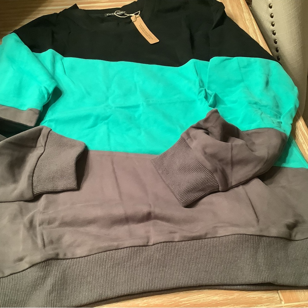 Unbranded Men’s Colorblock Crewneck Sweater in Black, Teal & Gray